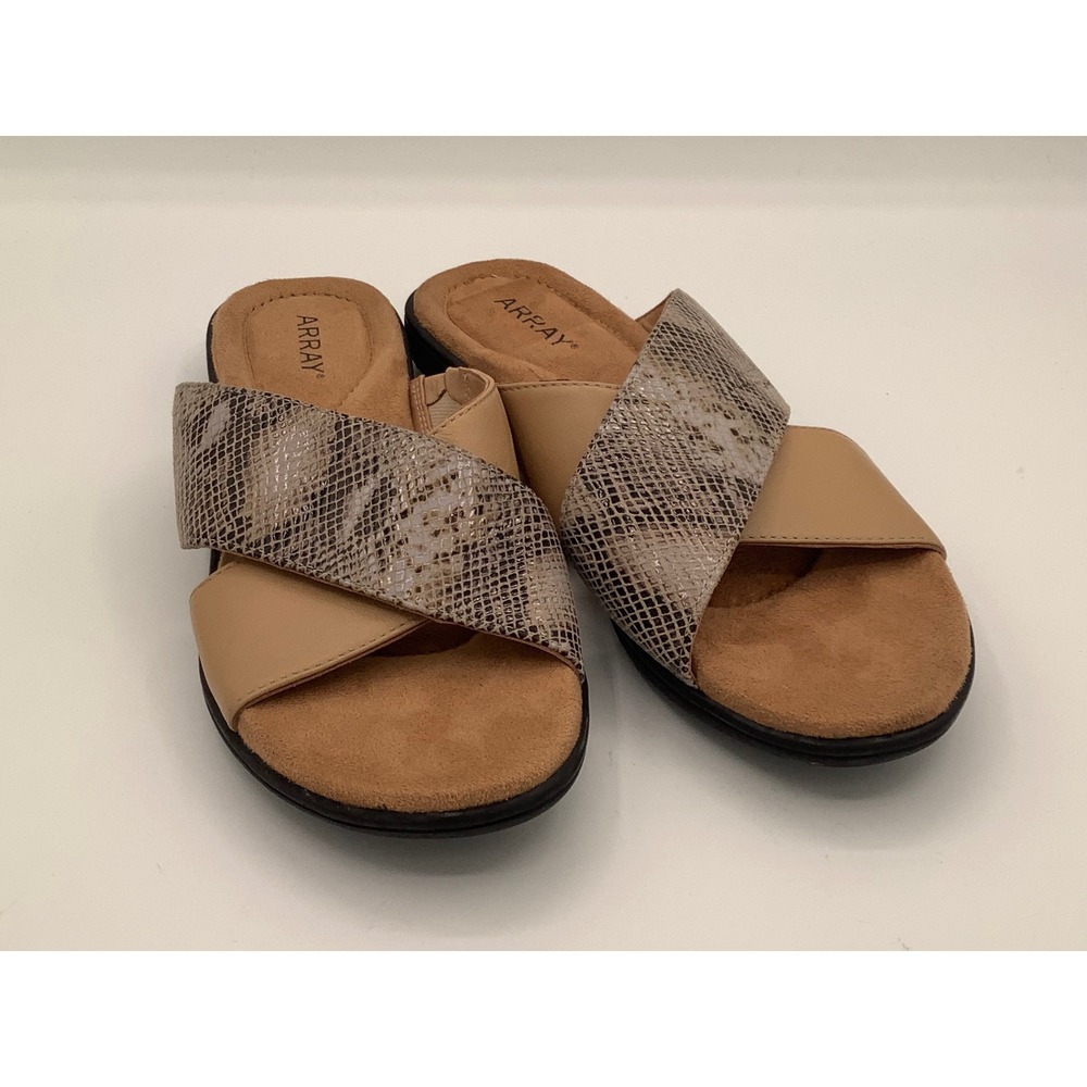 ARRAY Women's Beige Snake Print Comfort Slip On Slide Sandals 8.5N